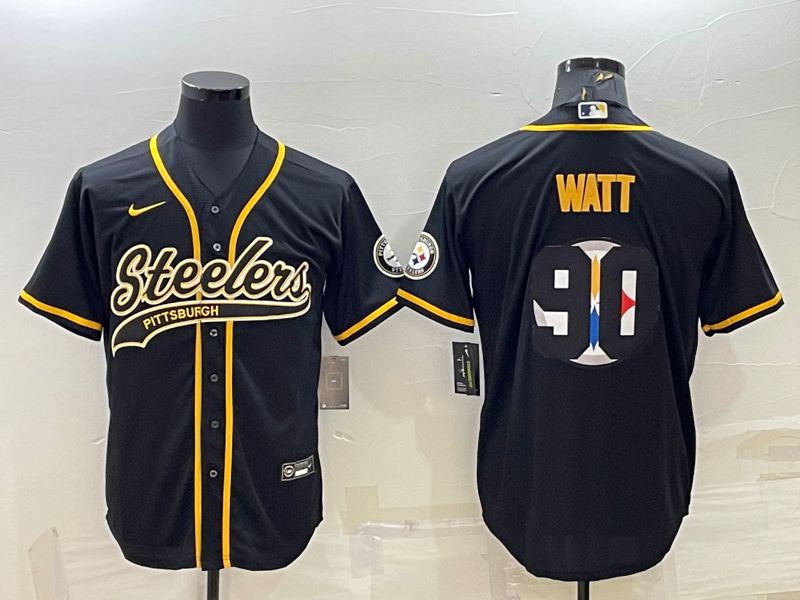 Men Pittsburgh Steelers #90 Watt Black Gold 2022 Nike Co branded NFL Jersey->pittsburgh steelers->NFL Jersey